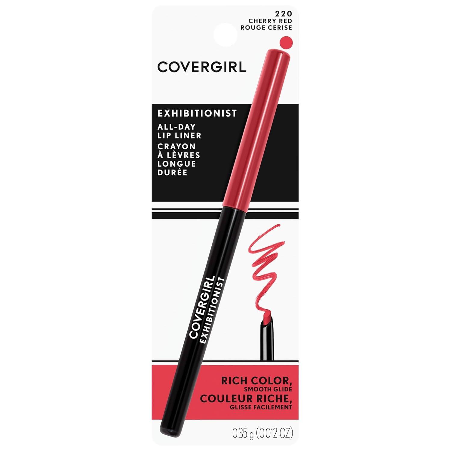 imageCOVERGIRL Exhibitionist AllDay Lip Liner Retractable Tip Easy application Smudge Transfer Mask Proof 100 CrueltyFreeCherry Red 220