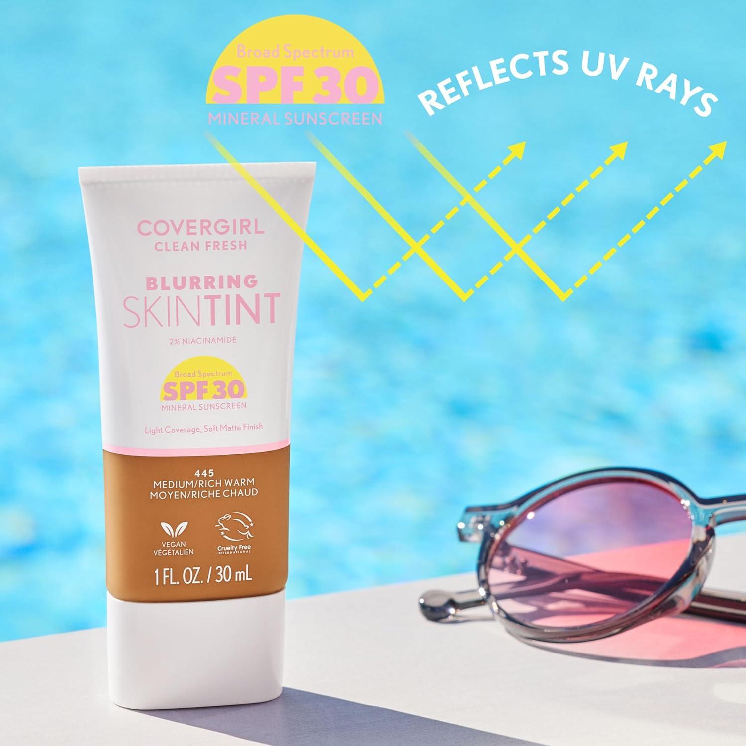 imageCOVERGIRL Clean Fresh Blurring Skin Tint with SPF 30 410 Fair Neutral Liquid Foundation Soft Matte Finish Smooths Brightens Blurs Pores Mineral Sunscreen Vegan FormulaSPF 445 MediumRich Warm