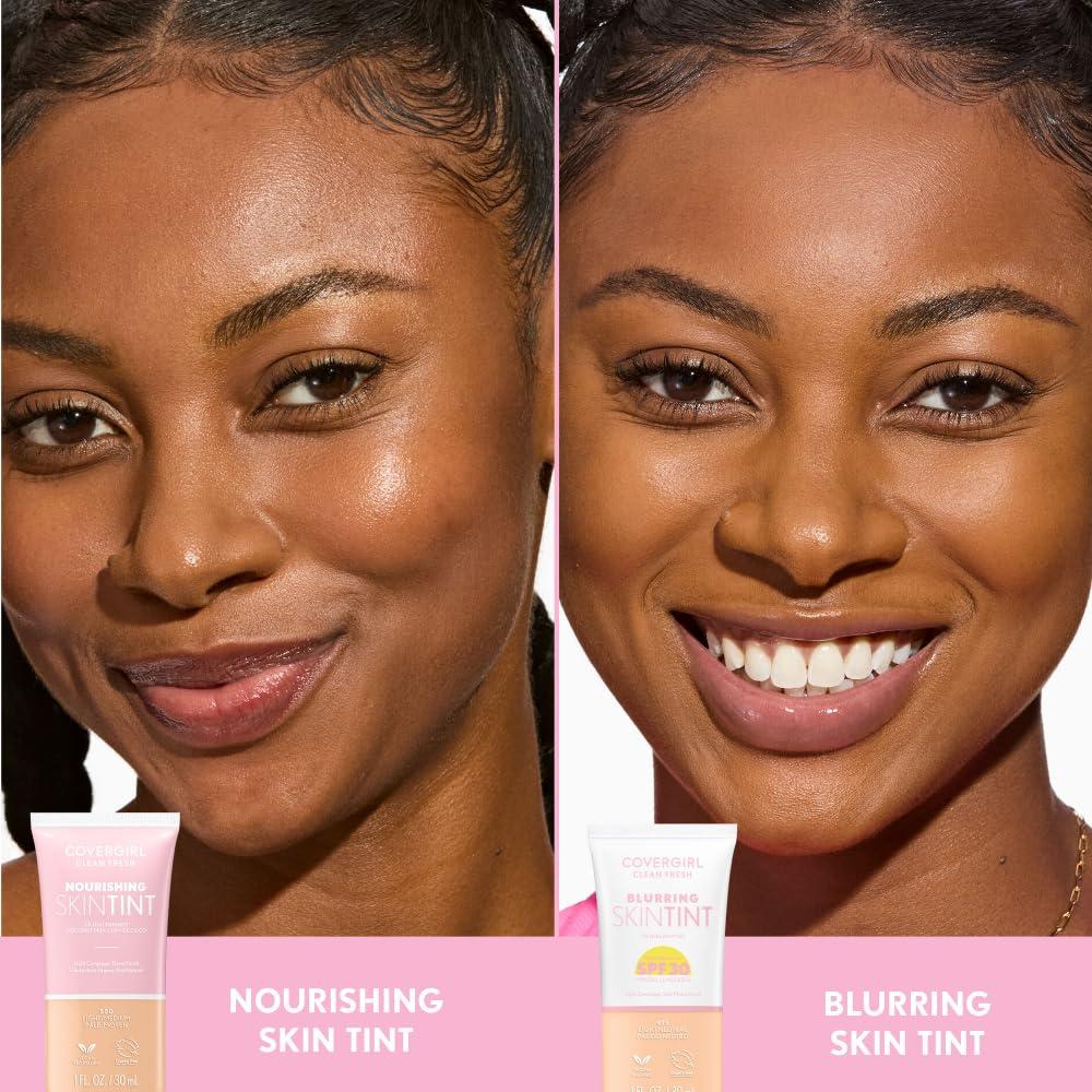 imageCOVERGIRL Clean Fresh Blurring Skin Tint with SPF 30 410 Fair Neutral Liquid Foundation Soft Matte Finish Smooths Brightens Blurs Pores Mineral Sunscreen Vegan FormulaSPF 460 Deep Warm