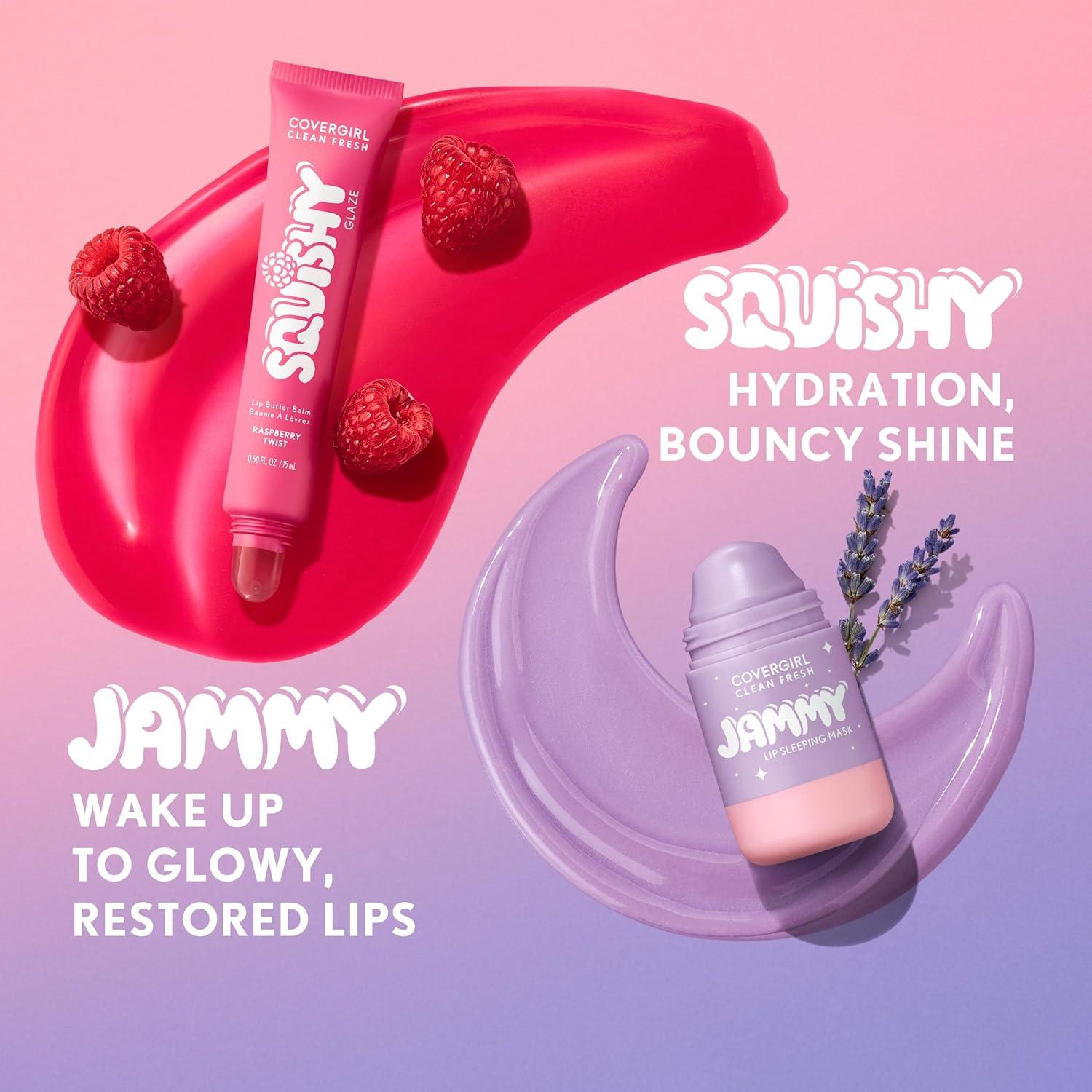 imageCOVERGIRL Clean Fresh Squishy Glaze Lip Butter Balm Flavored NonSticky with Vitamin E amp Shea Butter 120 Cotton Candy Grapes Sheer Mint100 Raspberry Twist Sheer Fuchsia