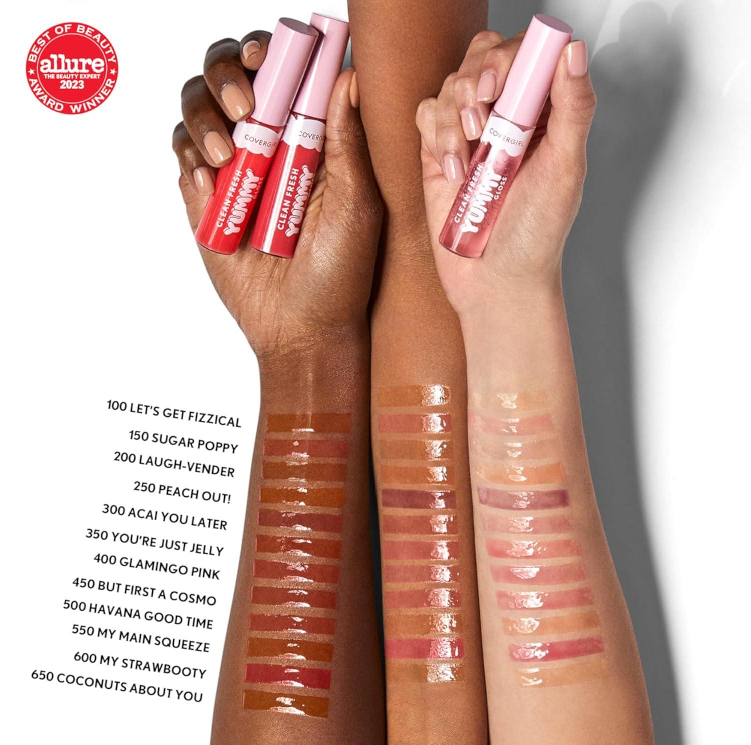 imageCOVERGIRL Clean Fresh Yummy Gloss Lip Gloss Sheer Natural Scents Vegan Formula Peach Out300 Acai You Later