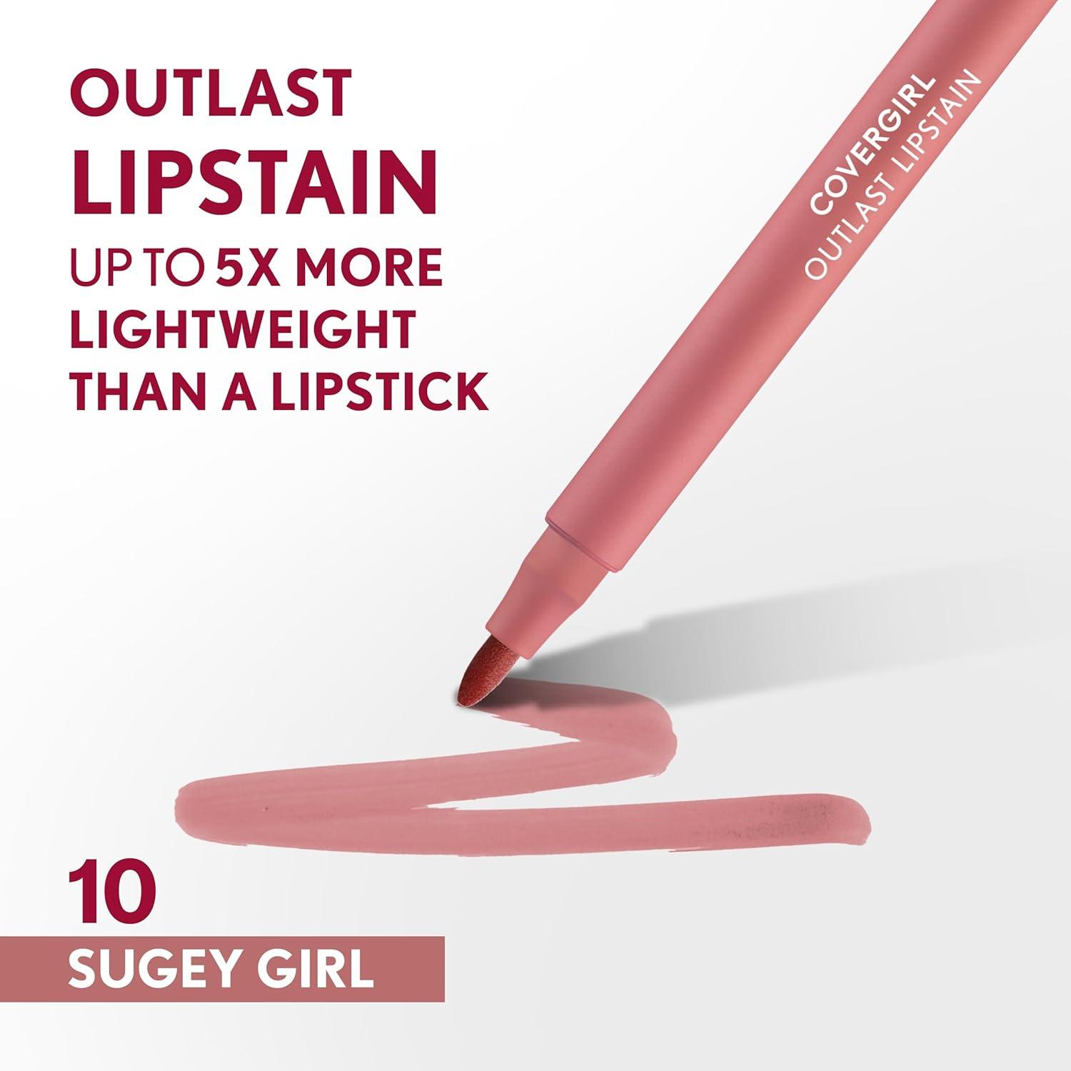 imageCovergirl Outlast 05 AllStar Lipstain Smooth Application Precise PenLike Tip TransferProof Satin Stained Finish Vegan Formula 006oz10 Sugey Girl