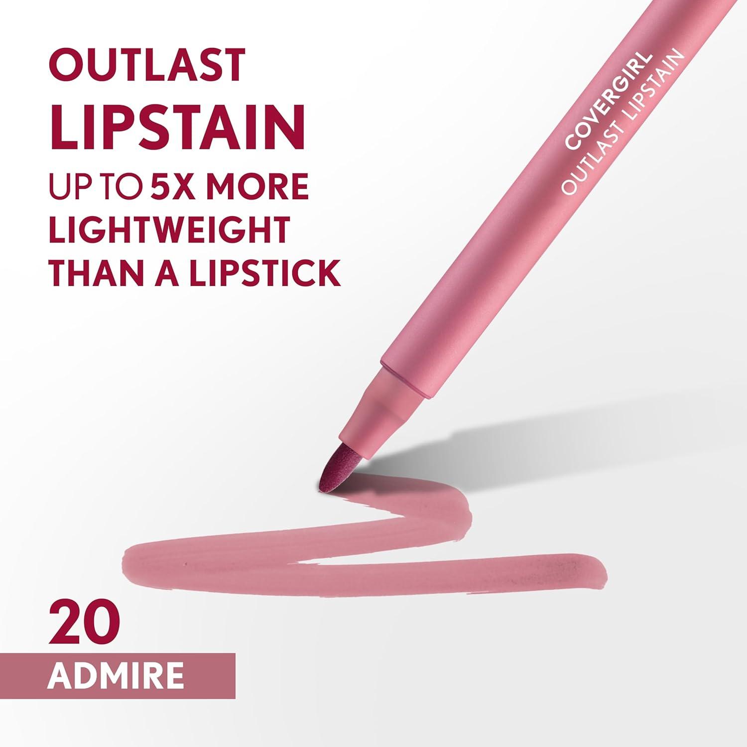 imageCovergirl Outlast 05 AllStar Lipstain Smooth Application Precise PenLike Tip TransferProof Satin Stained Finish Vegan Formula 006oz20 Admire