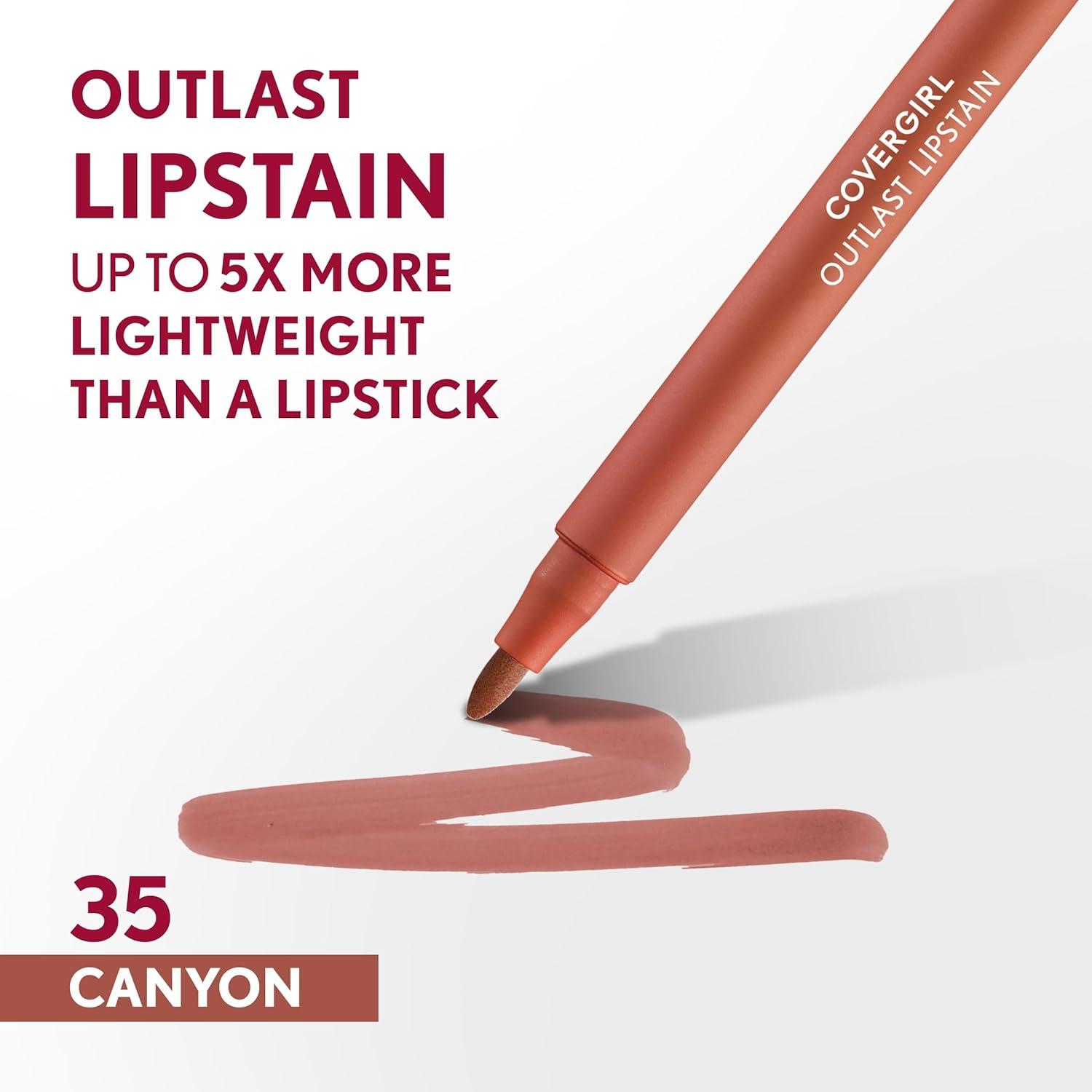 imageCovergirl Outlast 05 AllStar Lipstain Smooth Application Precise PenLike Tip TransferProof Satin Stained Finish Vegan Formula 006oz35 Canyon