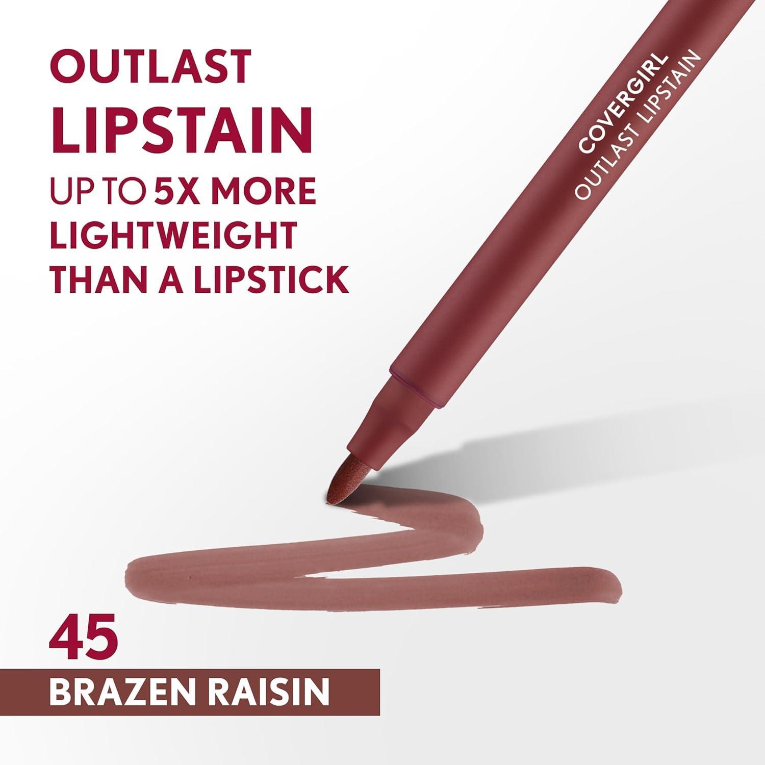 imageCovergirl Outlast 05 AllStar Lipstain Smooth Application Precise PenLike Tip TransferProof Satin Stained Finish Vegan Formula 006oz45 Brazen Raisin