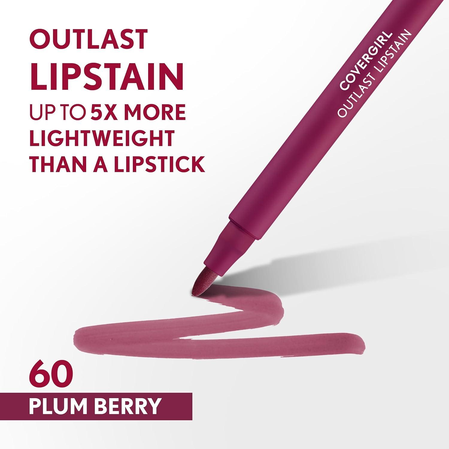 imageCovergirl Outlast 45 Brazen Raisin Lipstain Smooth Application Precise PenLike Tip TransferProof Satin Stained Finish Vegan Formula 006oz60 Plum Berry