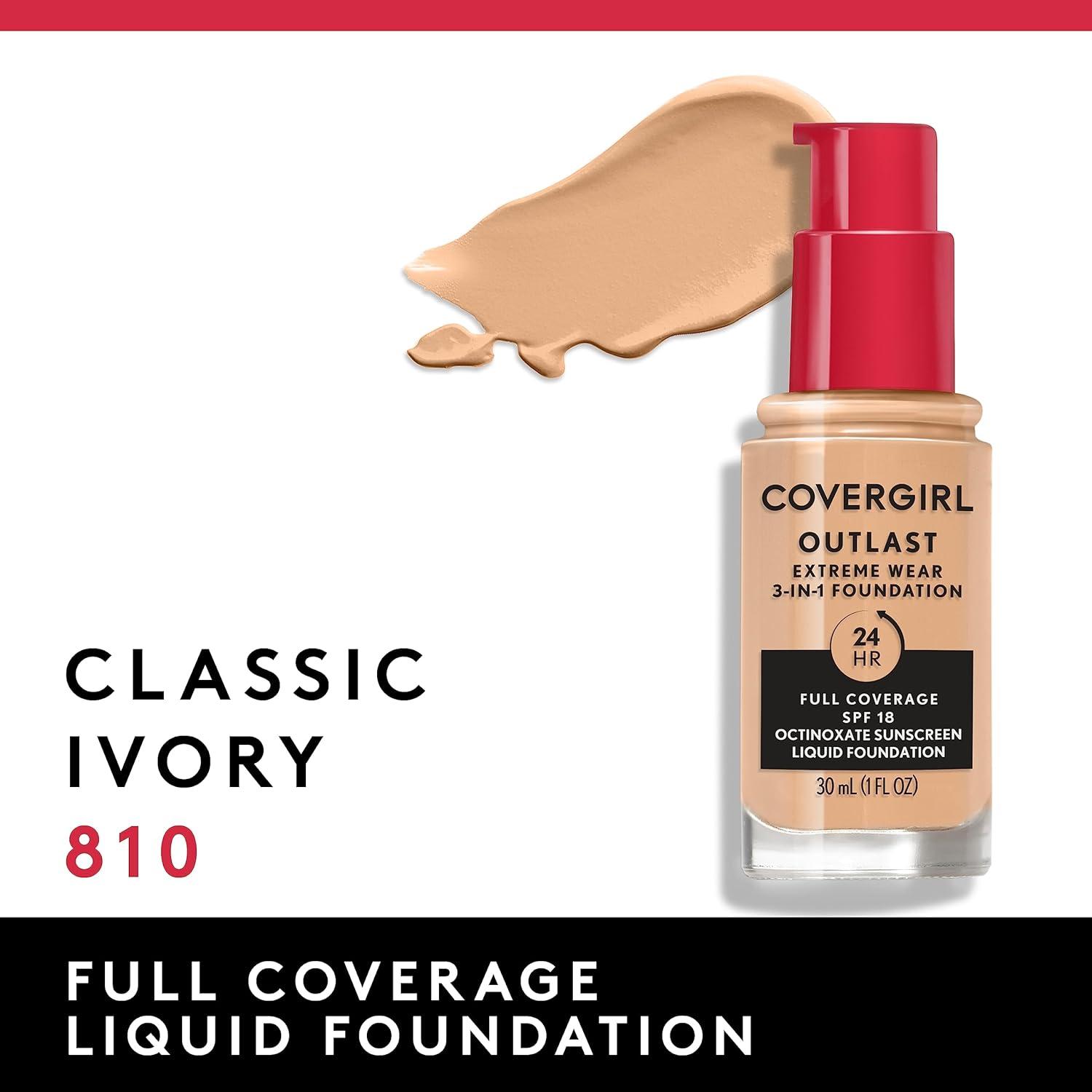 imageCovergirl Outlast Extreme Wear 3in1 Full Coverage Liquid Foundation SPF 18 Sunscreen Fair Ivory 1 Fl OzClassic Ivory