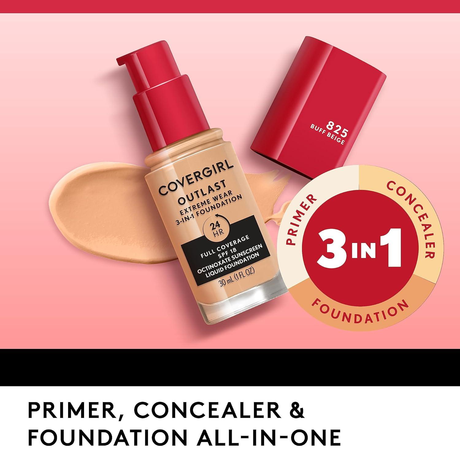 imageCovergirl Outlast Extreme Wear 3in1 Full Coverage Liquid Foundation SPF 18 Sunscreen Fair Ivory 1 Fl OzGolden Natural