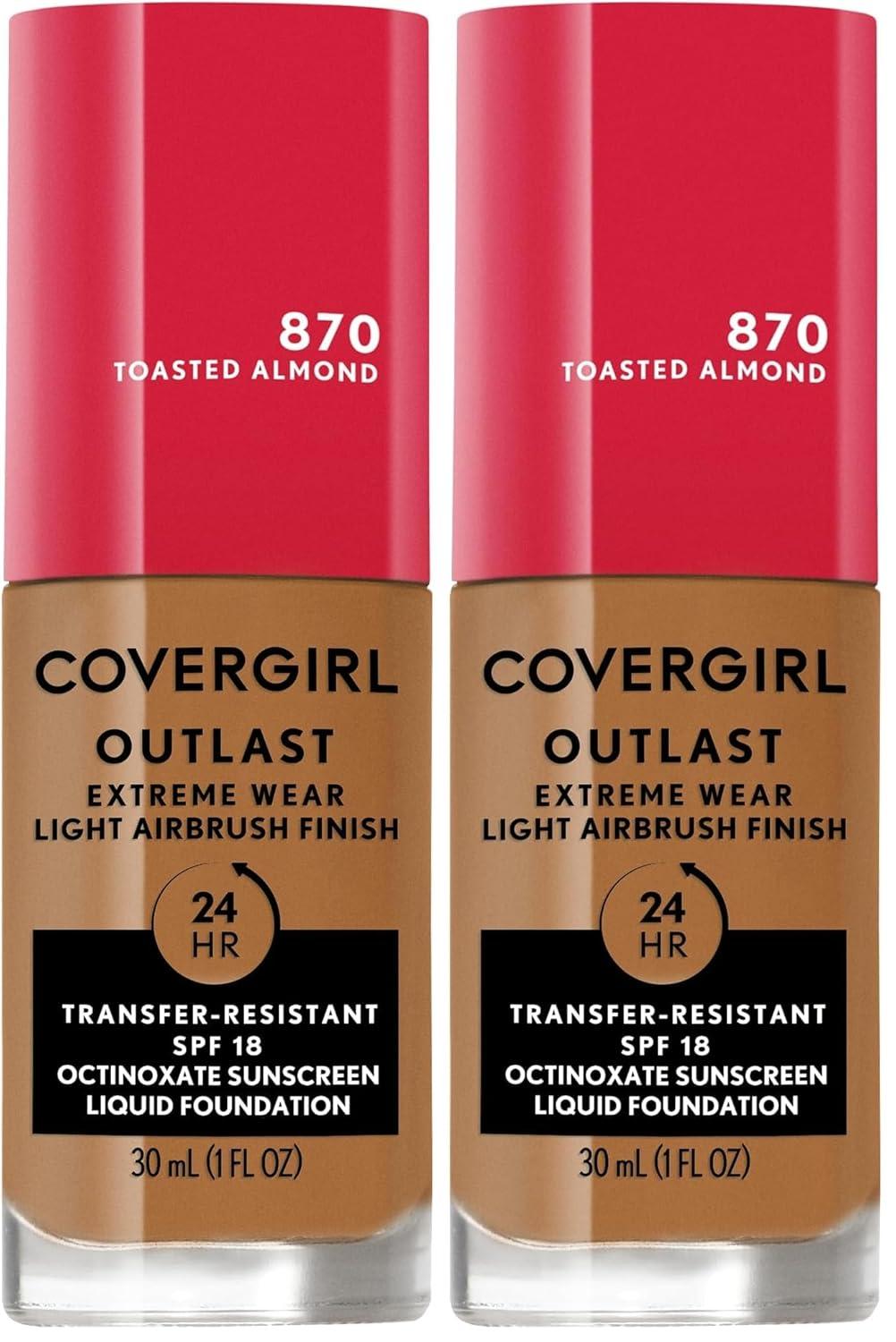 imageCovergirl Outlast Extreme Wear 3in1 Full Coverage Liquid Foundation SPF 18 Sunscreen Fair Ivory 1 Fl OzToasted Almond