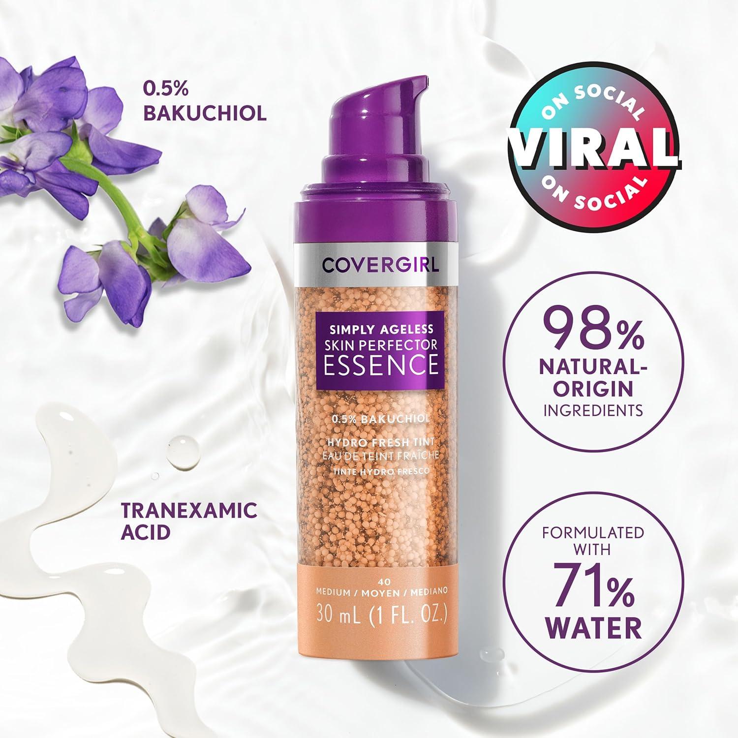imageCovergirl Simply Ageless Skin Perfector Essence Foundation 75 RichDeep Tinted Skincare Makeup Hybrid Sheer Tint Radiant Finish Glowy Finish Vegan Formula 10oz40 Medium