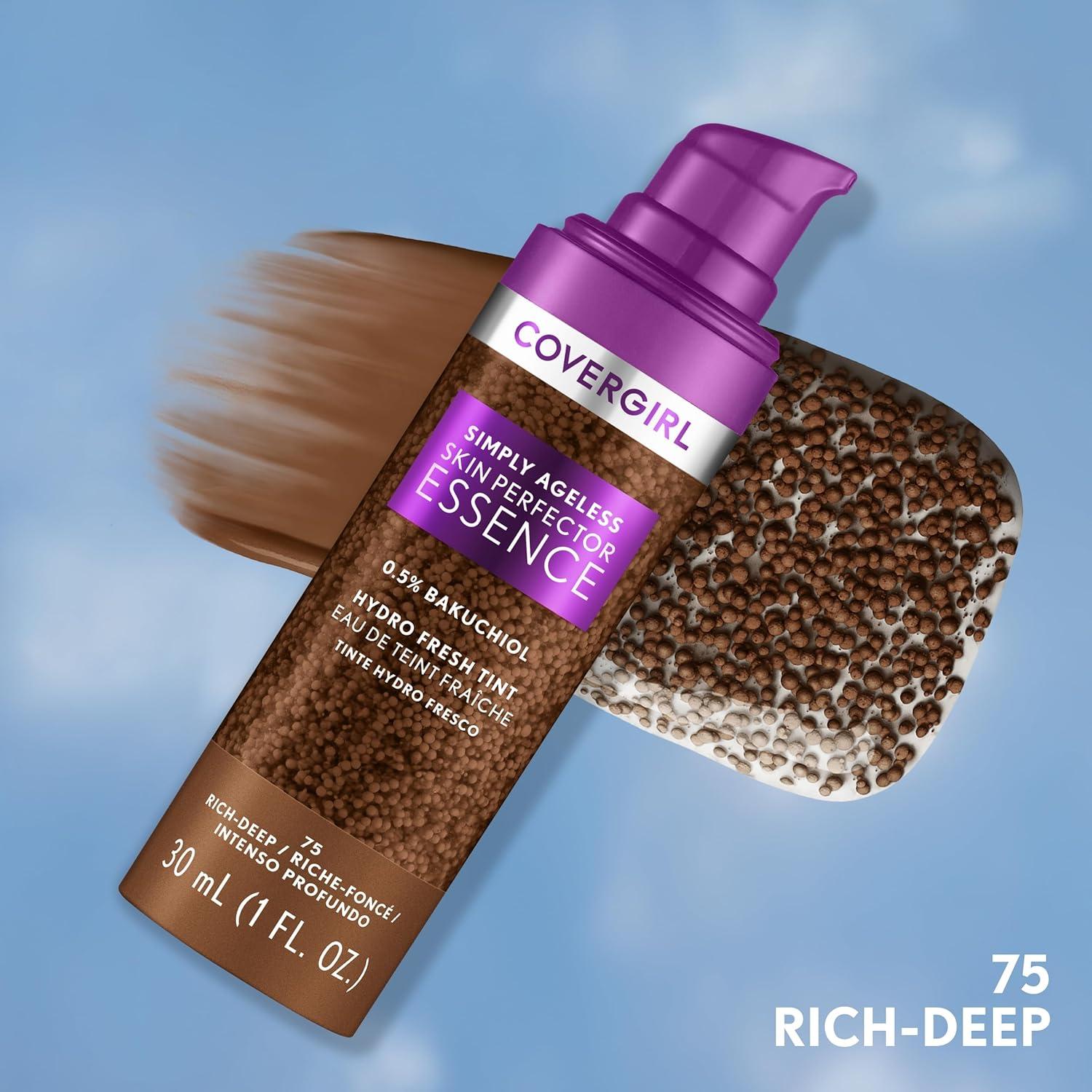 imageCovergirl Simply Ageless Skin Perfector Essence Foundation 75 RichDeep Tinted Skincare Makeup Hybrid Sheer Tint Radiant Finish Glowy Finish Vegan Formula 10oz75 RichDeep