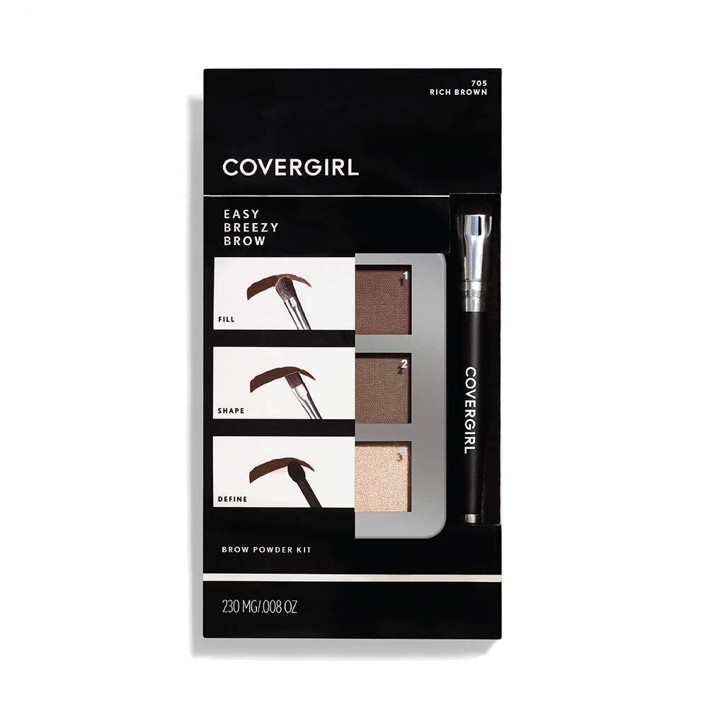 imageCOVERGIRL Easy Breezy Brow Powder Kit three shades brow definer professional doubleended angled brush effortlessPackaging May VaryRICH BROWN