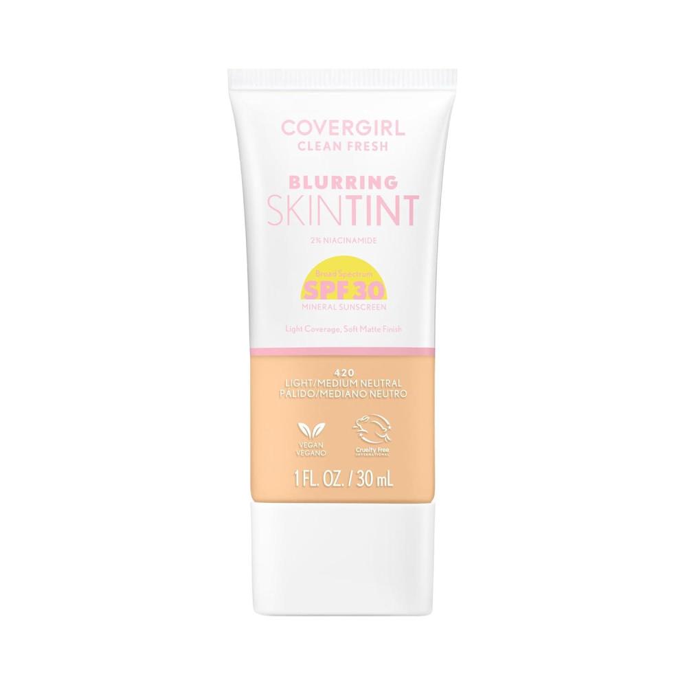 imageCOVERGIRL Clean Fresh Blurring Skin Tint with SPF 30 410 Fair Neutral Liquid Foundation Soft Matte Finish Smooths Brightens Blurs Pores Mineral Sunscreen Vegan FormulaSPF 420 LightMedium Neutral