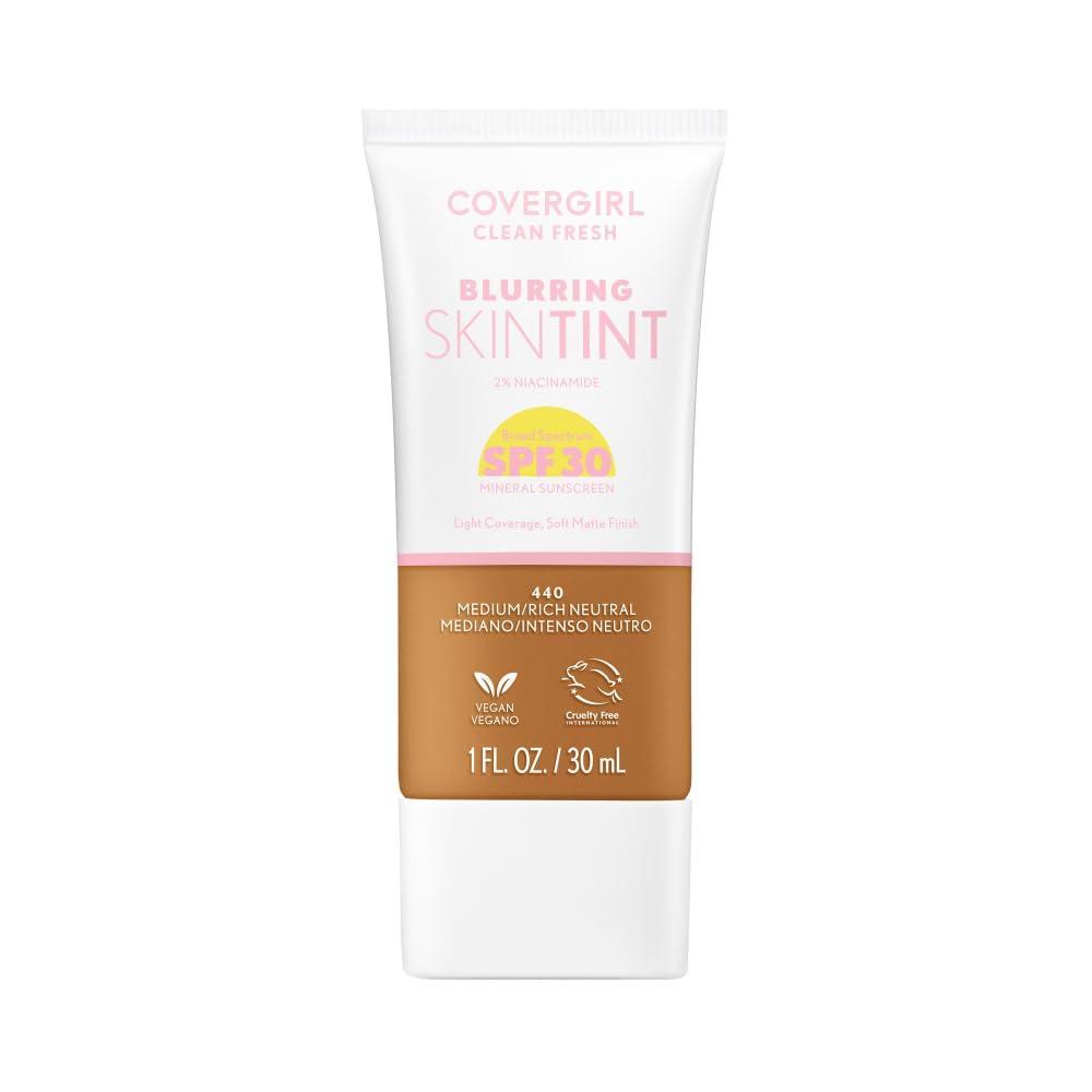 imageCOVERGIRL Clean Fresh Blurring Skin Tint with SPF 30 410 Fair Neutral Liquid Foundation Soft Matte Finish Smooths Brightens Blurs Pores Mineral Sunscreen Vegan FormulaSPF 440 MediumRich Neutral