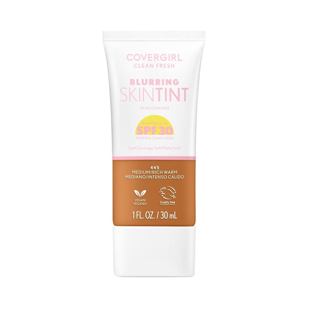 imageCOVERGIRL Clean Fresh Blurring Skin Tint with SPF 30 410 Fair Neutral Liquid Foundation Soft Matte Finish Smooths Brightens Blurs Pores Mineral Sunscreen Vegan FormulaSPF 445 MediumRich Warm