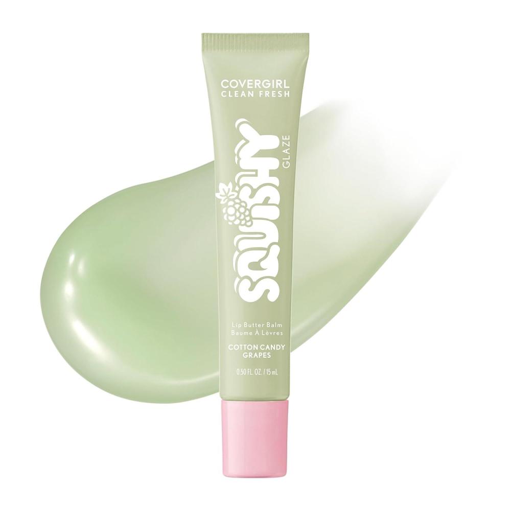 imageCOVERGIRL Clean Fresh Squishy Glaze Lip Butter Balm Flavored NonSticky with Vitamin E amp Shea Butter 120 Cotton Candy Grapes Sheer Mint120 Cotton Candy Grapes Sheer Mint