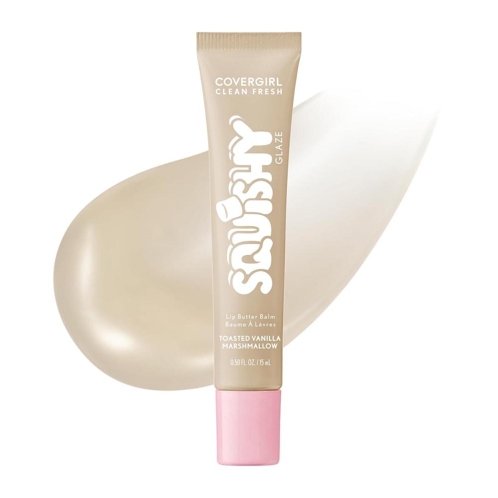 imageCOVERGIRL Clean Fresh Squishy Glaze Lip Butter Balm Flavored NonSticky with Vitamin E amp Shea Butter 120 Cotton Candy Grapes Sheer Mint140 Toasted Vanilla Sheer Beige