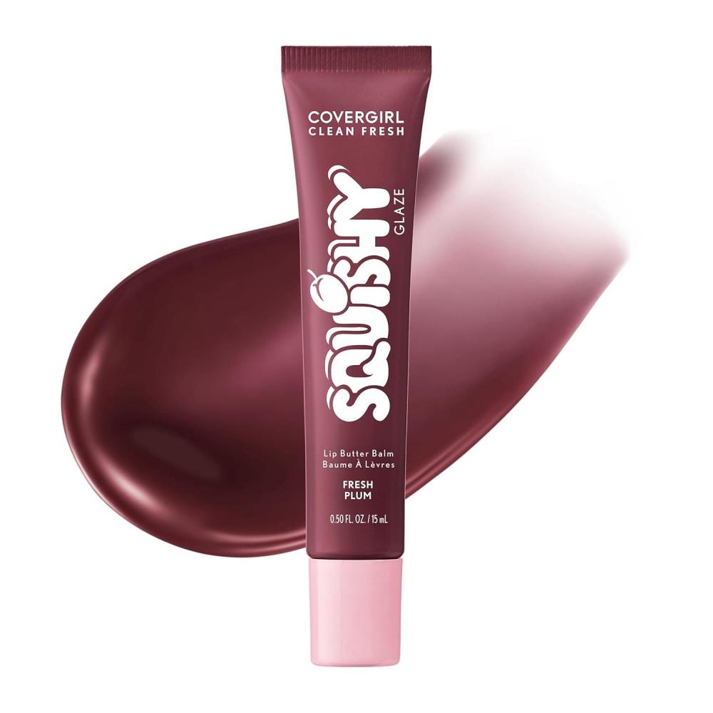imageCOVERGIRL Clean Fresh Squishy Glaze Lip Butter Balm Flavored NonSticky with Vitamin E amp Shea Butter 120 Cotton Candy Grapes Sheer Mint160 Fresh Plum