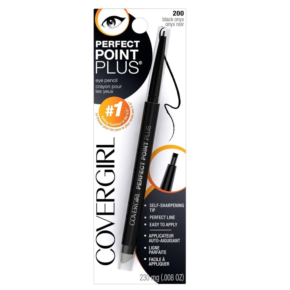 imageCOVERGIRL Perfect Point PLUS Eyeliner One Pencil Black Onyx Color Self Sharpening Eyeliner Pencil Smudger Tip for Blending packaging may vary