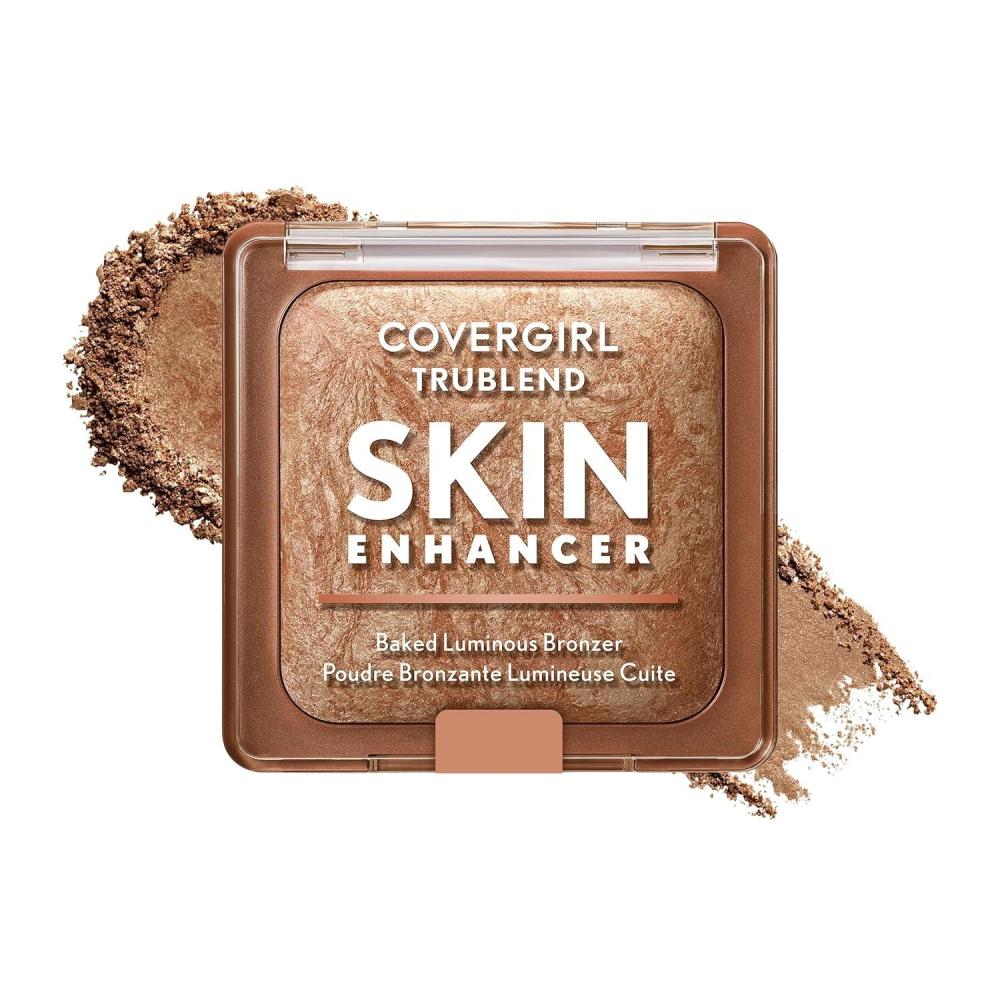 imageCOVERGIRL TruBlend Skin Enhancer Baked Luminous Bronzer with Hyaluronic Acid amp White Rose Extract Blends Seamlessly 330 Sweet Espresso Deep Bronze with Gold Swirls300 Honey Bun