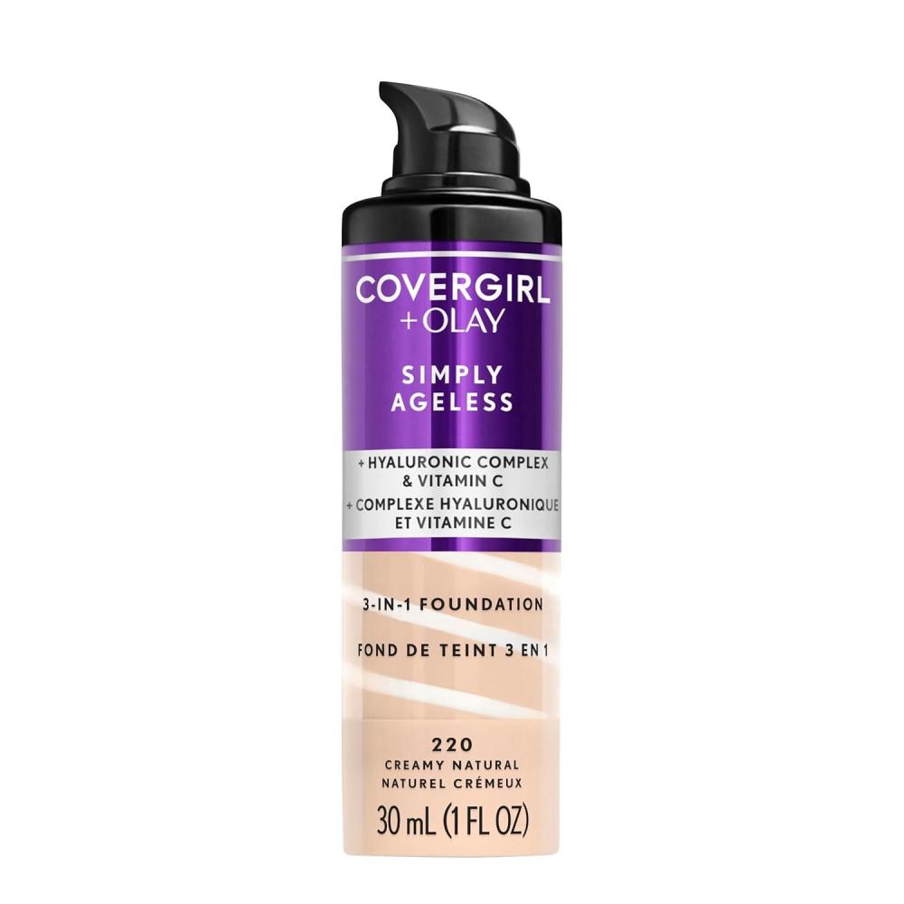 imageCOVERGIRL amp Olay Simply Ageless 3in1 Liquid Foundation Matte Finish Hyaluronic amp Vitamin C Formula 275 Soft Sable 1 Count220 Creamy Natural