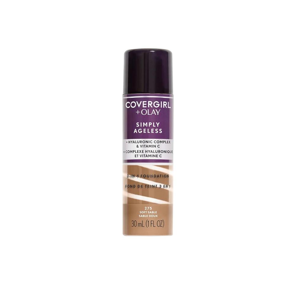 imageCOVERGIRL amp Olay Simply Ageless 3in1 Liquid Foundation Matte Finish Hyaluronic amp Vitamin C Formula 275 Soft Sable 1 Count275 Soft Sable Pack of 1