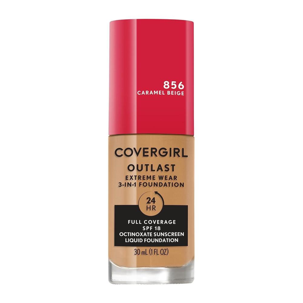 imageCovergirl Outlast Extreme Wear 3in1 Full Coverage Liquid Foundation SPF 18 Sunscreen Fair Ivory 1 Fl OzCaramel Beige