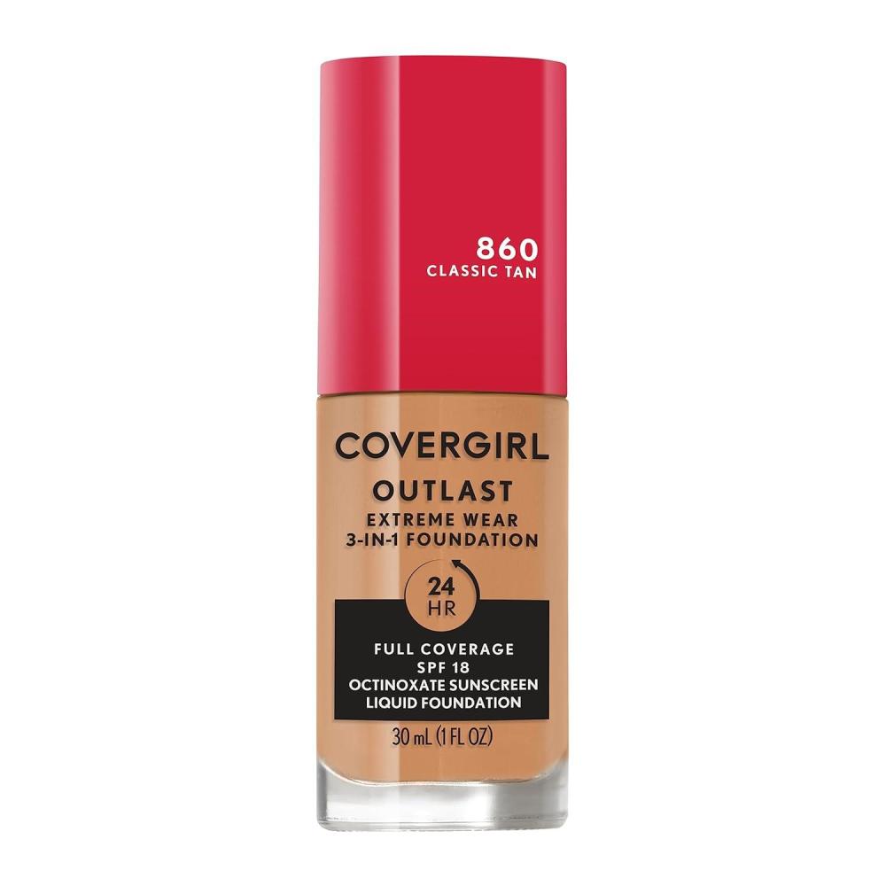 imageCovergirl Outlast Extreme Wear 3in1 Full Coverage Liquid Foundation SPF 18 Sunscreen Fair Ivory 1 Fl OzClassic Tan