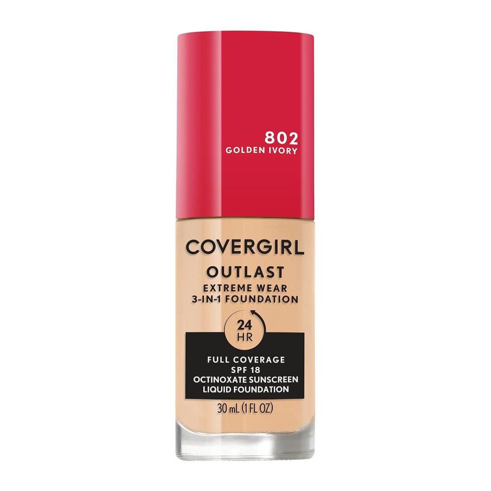 imageCovergirl Outlast Extreme Wear 3in1 Full Coverage Liquid Foundation SPF 18 Sunscreen Fair Ivory 1 Fl OzGolden Ivory