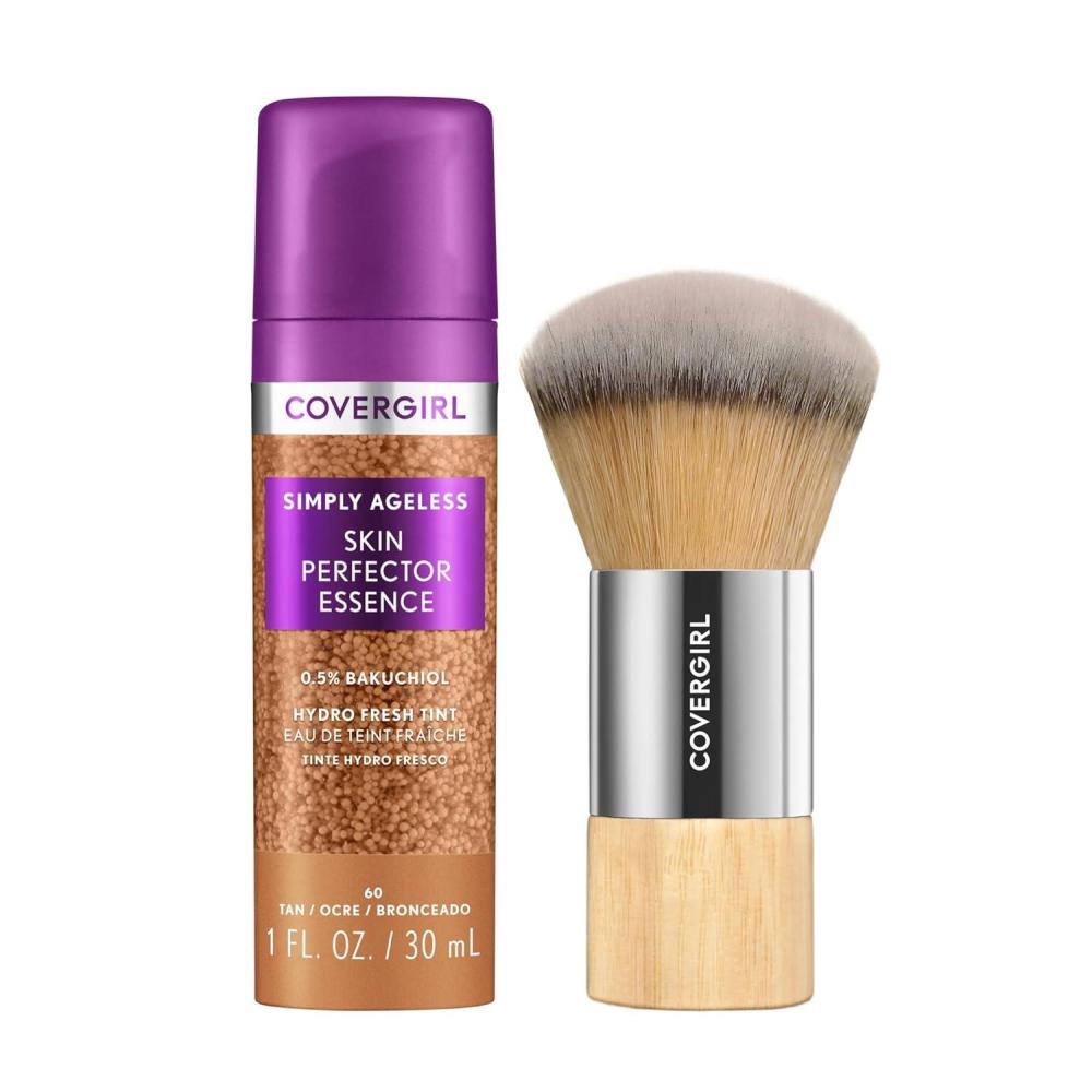 imageCovergirl Simply Ageless Skin Perfector Essence Foundation 75 RichDeep Tinted Skincare Makeup Hybrid Sheer Tint Radiant Finish Glowy Finish Vegan Formula 10ozBundle 60 Tan  Blending Brush