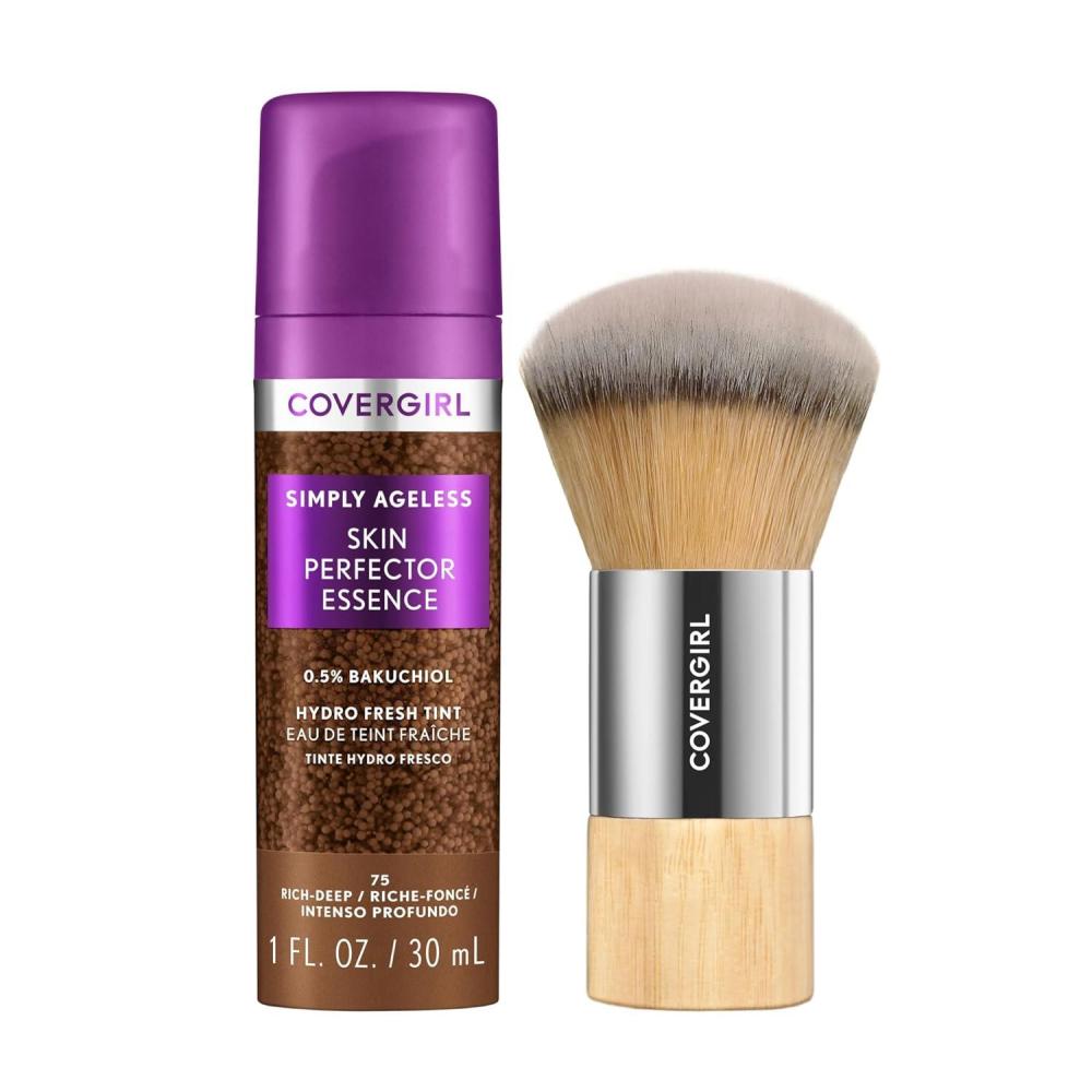 imageCovergirl Simply Ageless Skin Perfector Essence Foundation 75 RichDeep Tinted Skincare Makeup Hybrid Sheer Tint Radiant Finish Glowy Finish Vegan Formula 10ozBundle 75 Rich Deep  Blending Brush