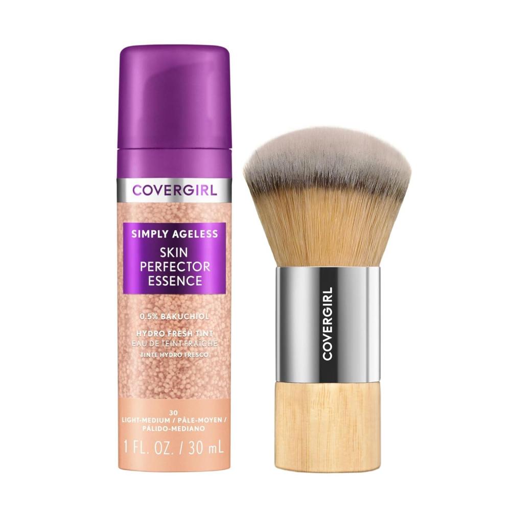 imageCovergirl Simply Ageless Skin Perfector Essence Foundation 75 RichDeep Tinted Skincare Makeup Hybrid Sheer Tint Radiant Finish Glowy Finish Vegan Formula 10ozBundle 30 Light Medium  Blending Brush