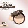 Covergirl Clean Invisible Pressed Powder, Lightweight, Breathable, Vegan Formula, Warm Nude 158, 0.38oz(105 Ivory)