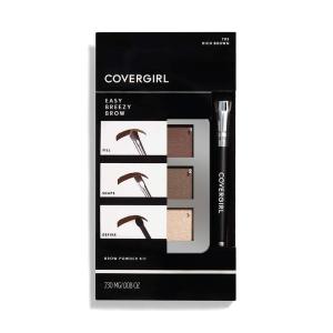COVERGIRL – Easy Breezy Brow Powder Kit, three shades brow definer, professional double-ended angled brush, effortless(Packaging May Vary)(RICH BROWN)