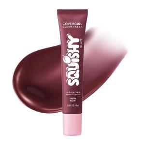COVERGIRL Clean Fresh Squishy Glaze™ Lip Butter Balm, Flavored, Non-Sticky, with Vitamin E & Shea Butter – 120 Cotton Candy Grapes (Sheer Mint)(160 Fresh Plum)