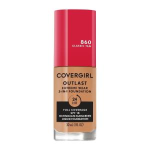 Covergirl Outlast Extreme Wear 3-in-1 Full Coverage Liquid Foundation, SPF 18 Sunscreen, Fair Ivory, 1 Fl. Oz.(Classic Tan)