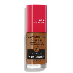 Covergirl Outlast Extreme Wear 3-in-1 Full Coverage Liquid Foundation, SPF 18 Sunscreen, Fair Ivory, 1 Fl. Oz.(Deep Golden)