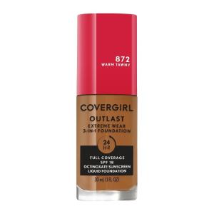 Covergirl Outlast Extreme Wear 3-in-1 Full Coverage Liquid Foundation, SPF 18 Sunscreen, Fair Ivory, 1 Fl. Oz.(Warm Tawny)