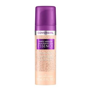 Covergirl Simply Ageless Skin Perfector Essence Foundation, 75 Rich-Deep, Tinted Skincare Makeup Hybrid, Sheer Tint, Radiant Finish, Glowy Finish, Vegan Formula, 1.0oz(20 Light)