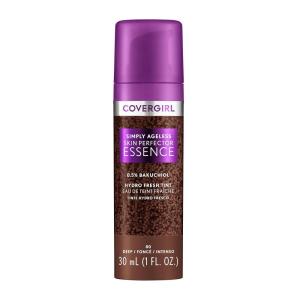 Covergirl Simply Ageless Skin Perfector Essence Foundation, 75 Rich-Deep, Tinted Skincare Makeup Hybrid, Sheer Tint, Radiant Finish, Glowy Finish, Vegan Formula, 1.0oz(80 Deep)