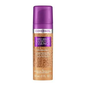 Covergirl Simply Ageless Skin Perfector Essence Foundation, 75 Rich-Deep, Tinted Skincare Makeup Hybrid, Sheer Tint, Radiant Finish, Glowy Finish, Vegan Formula, 1.0oz(50 Medium-Tan)