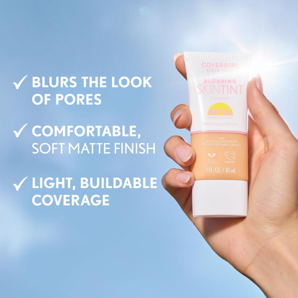 imageCOVERGIRL Clean Fresh Blurring Skin Tint with SPF 30 425 LightMedium Warm Liquid Foundation Soft Matte Finish Smooths Brightens Blurs Pores Mineral Sunscreen Vegan FormulaSPF 405 Fair Cool