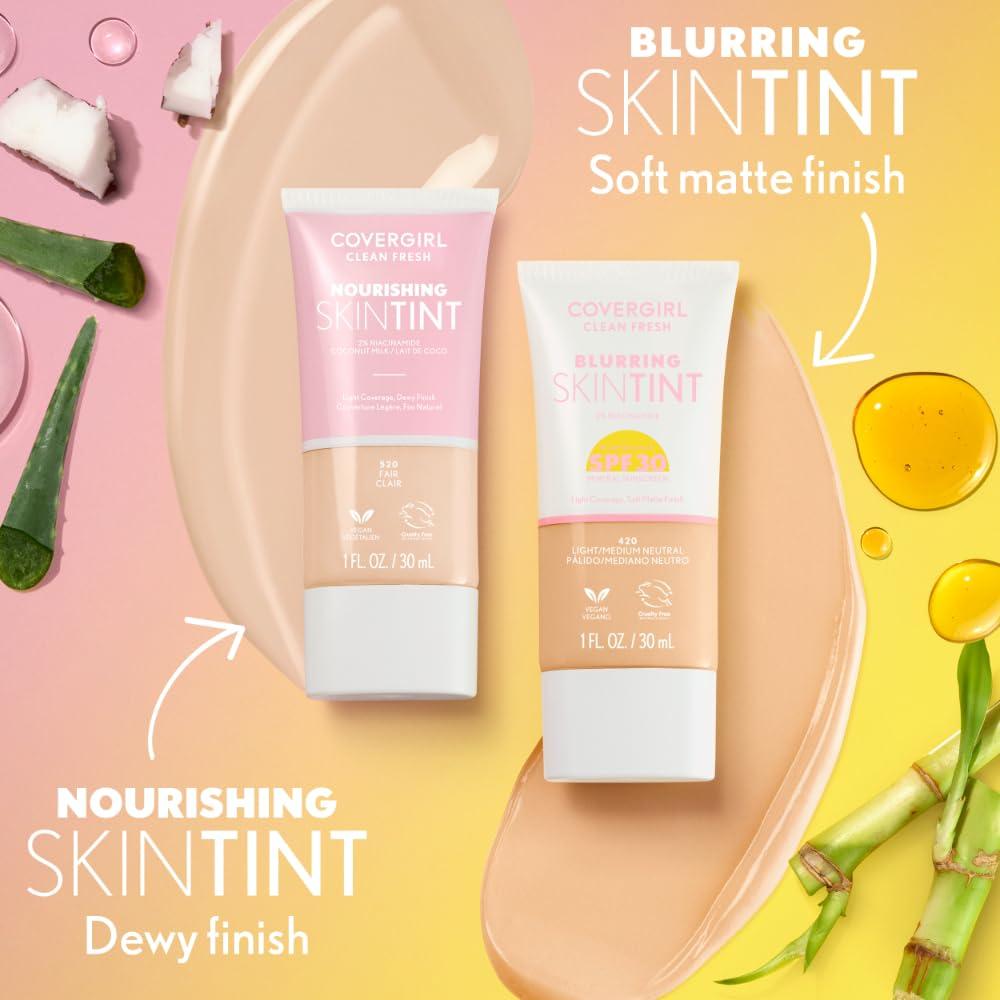 imageCOVERGIRL Clean Fresh Blurring Skin Tint with SPF 30 425 LightMedium Warm Liquid Foundation Soft Matte Finish Smooths Brightens Blurs Pores Mineral Sunscreen Vegan FormulaSPF 405 Fair Cool