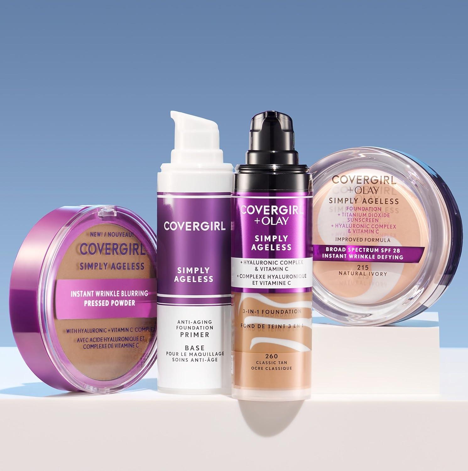 imageCOVERGIRL Simply Ageless Instant Wrinkle Defying Foundation SPF 28 Hyaluronic Complex amp Vitamin C 235 Medium Light Pack of 1210 Classic Ivory