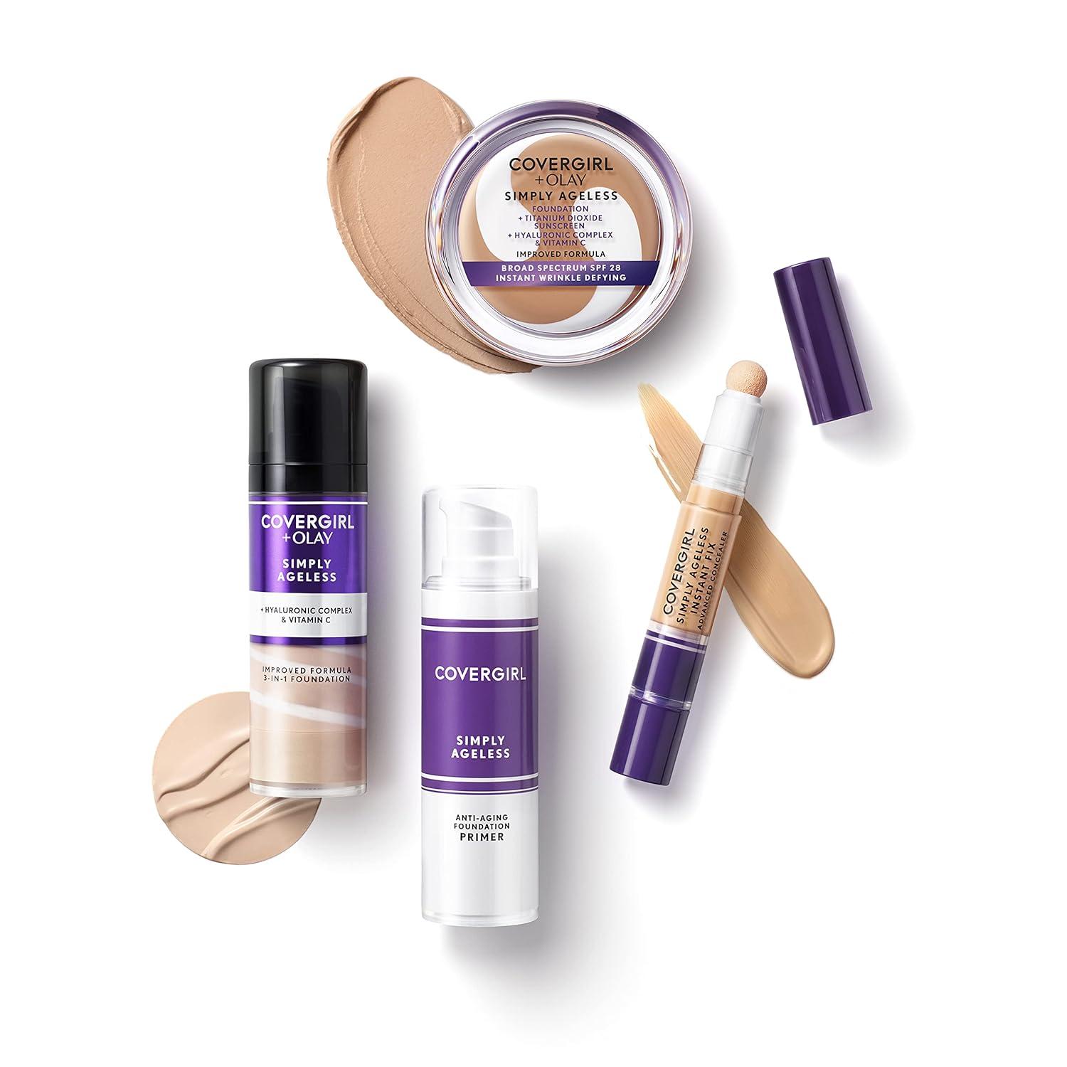 imageCOVERGIRL Simply Ageless Instant Wrinkle Defying Foundation SPF 28 Hyaluronic Complex amp Vitamin C 235 Medium Light Pack of 1215 Natural Ivory