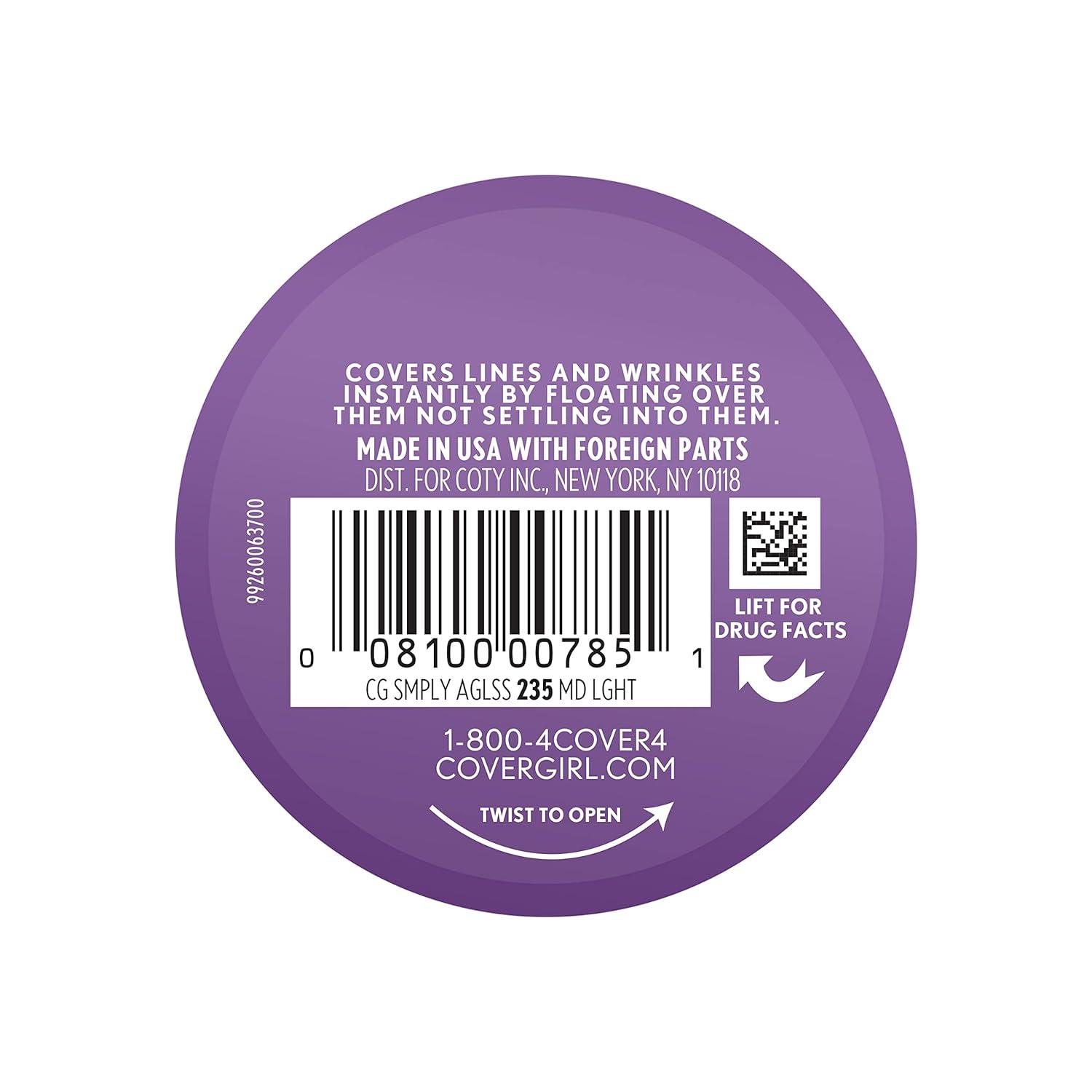 imageCOVERGIRL Simply Ageless Instant Wrinkle Defying Foundation SPF 28 Hyaluronic Complex amp Vitamin C 235 Medium Light Pack of 1235 Medium Light