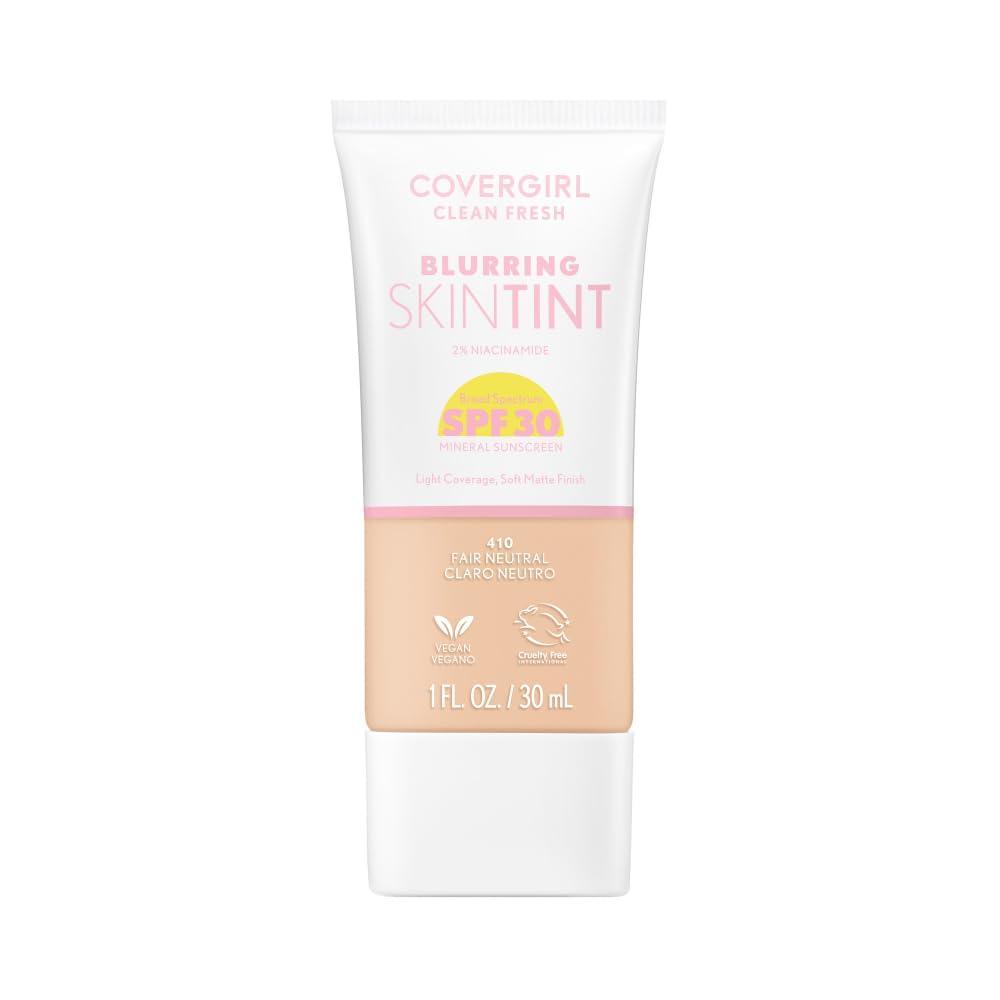 imageCOVERGIRL Clean Fresh Blurring Skin Tint with SPF 30 415 Light Neutral Liquid Foundation Soft Matte Finish Smooths Brightens Blurs Pores Mineral Sunscreen Vegan FormulaSPF 410 Fair Neutral