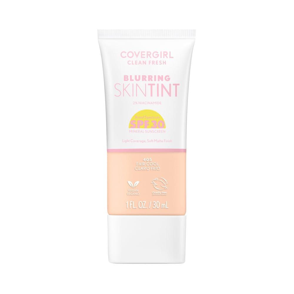 imageCOVERGIRL Clean Fresh Blurring Skin Tint with SPF 30 425 LightMedium Warm Liquid Foundation Soft Matte Finish Smooths Brightens Blurs Pores Mineral Sunscreen Vegan FormulaSPF 405 Fair Cool