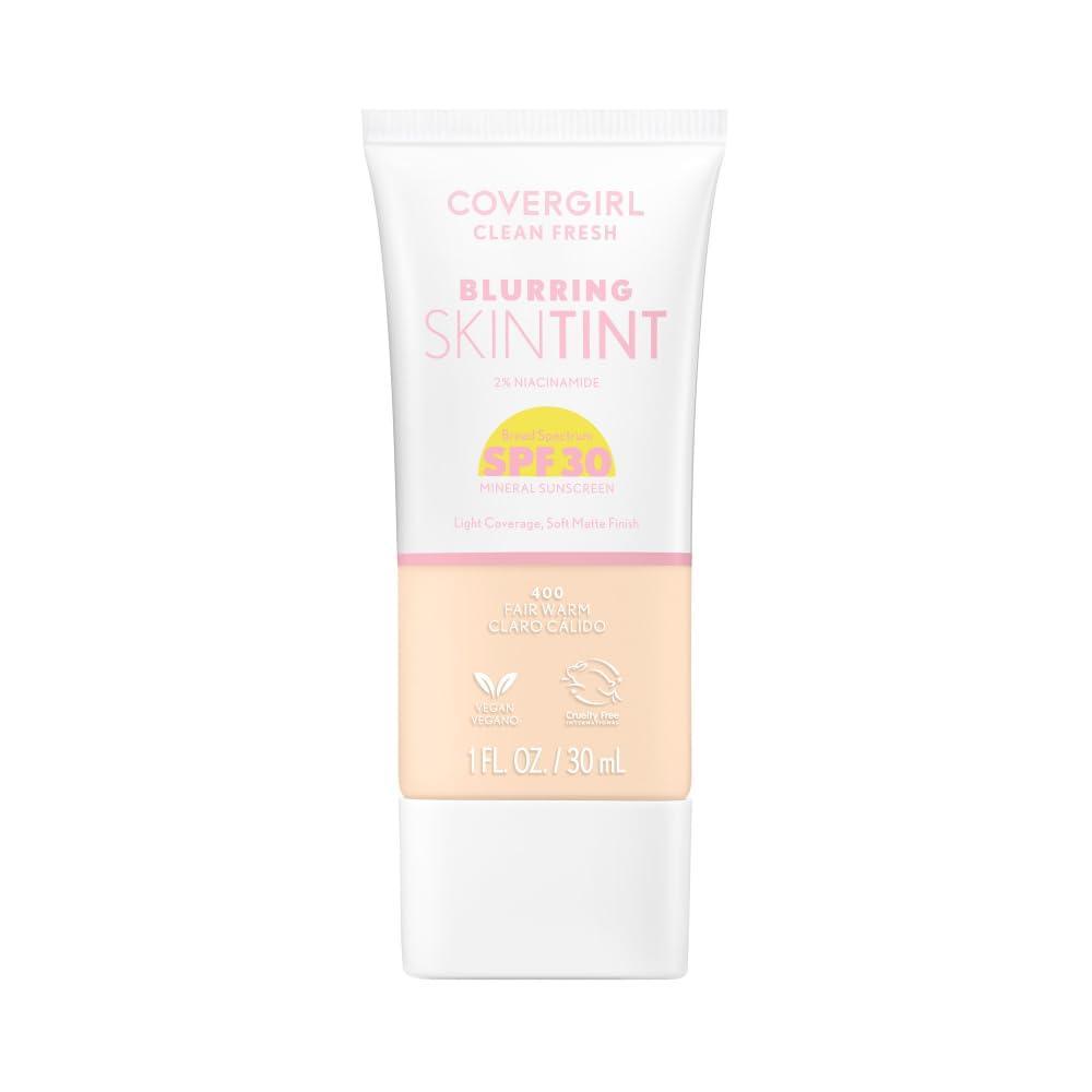 imageCOVERGIRL Clean Fresh Blurring Skin Tint with SPF 30 435 Medium Olive Liquid Foundation Soft Matte Finish Smooths Brightens Blurs Pores Mineral Sunscreen Vegan FormulaSPF 400 Fair Warm