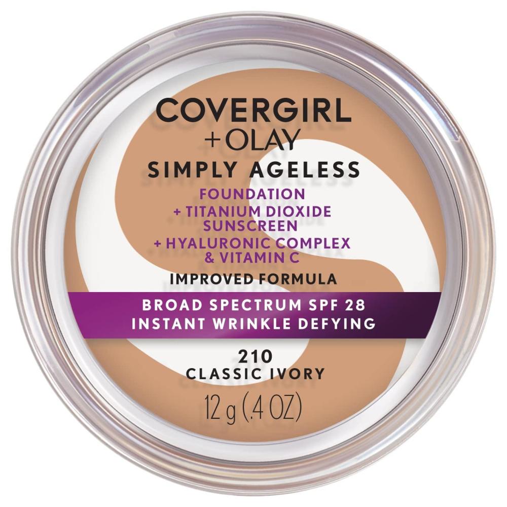 imageCOVERGIRL Simply Ageless Instant Wrinkle Defying Foundation SPF 28 Hyaluronic Complex amp Vitamin C 235 Medium Light Pack of 1210 Classic Ivory